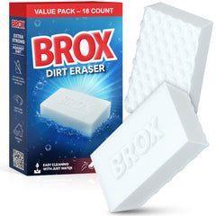 BROX Magic Eraser 18-count pack shot demonstrates durable, multi-surface cleaning with water-only use.