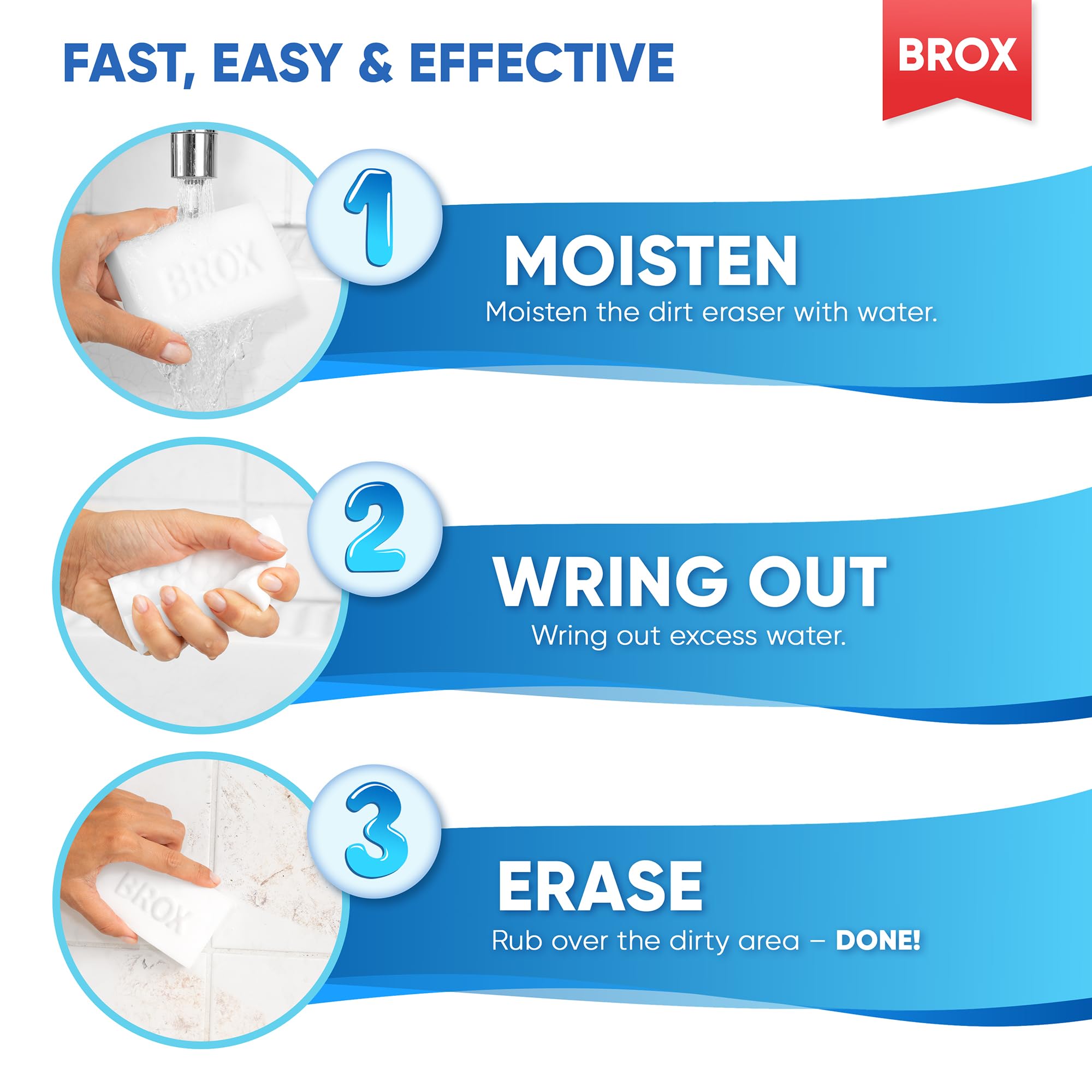 Durability demo showing long wear across several cleaning sessions with BROX erasers.