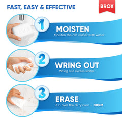 Durability demo showing long wear across several cleaning sessions with BROX erasers.