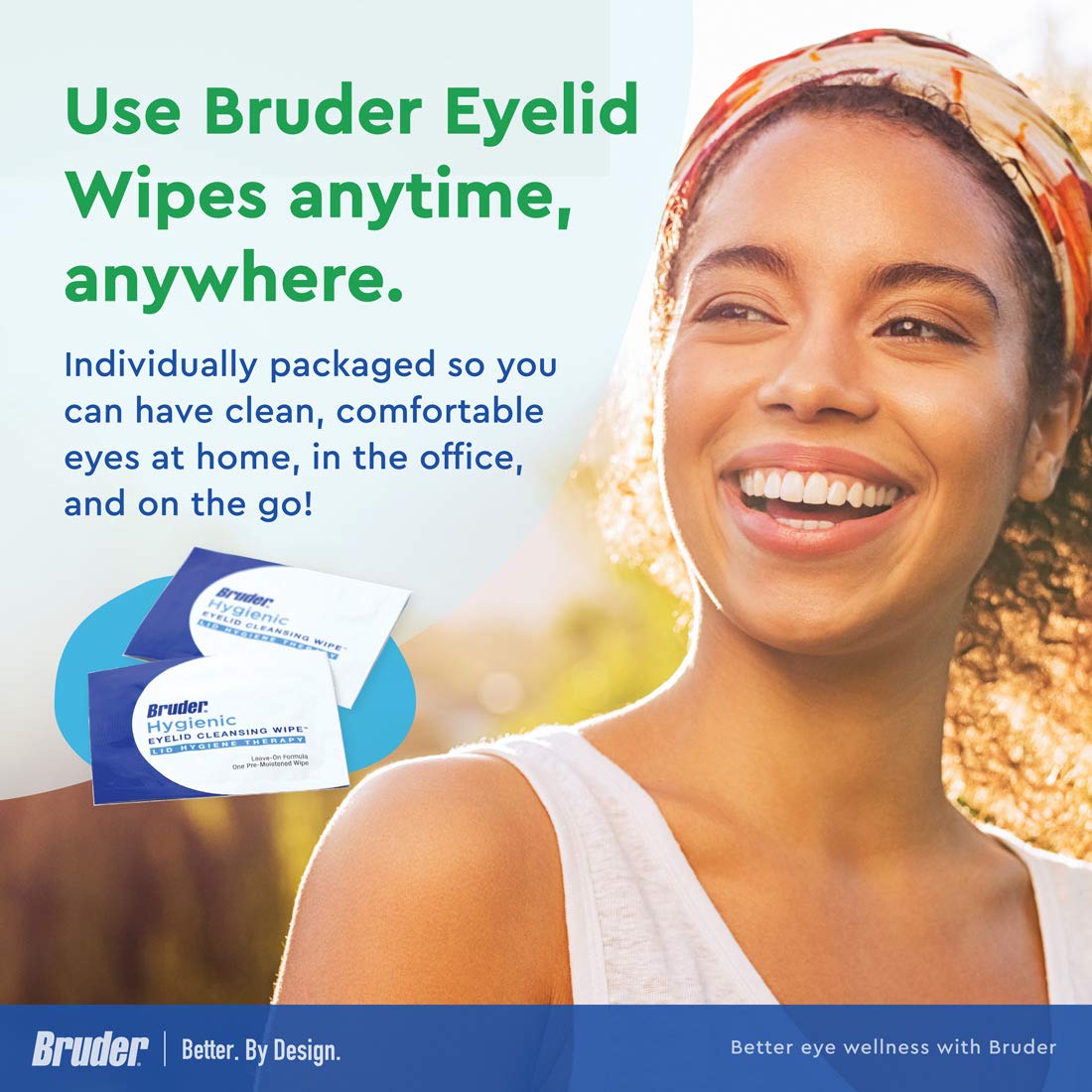 Bruder eyelid cleansing wipes pre-moistened to prep eyes before surgery.
