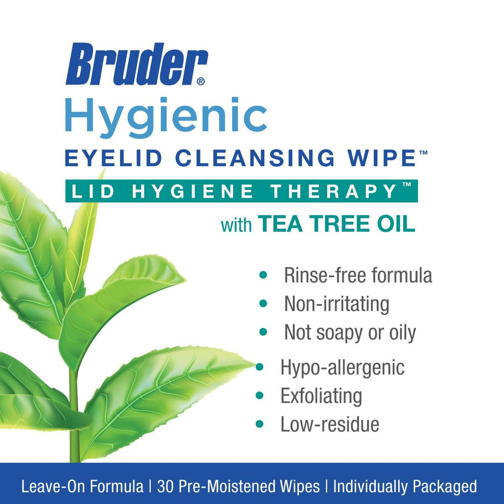 Bruder eyelid wipes show gentle exfoliation around lashes for debris removal.