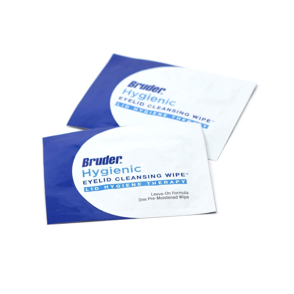 Bruder eyelid cleansing wipes individually wrapped for travel-friendly daily eye care.