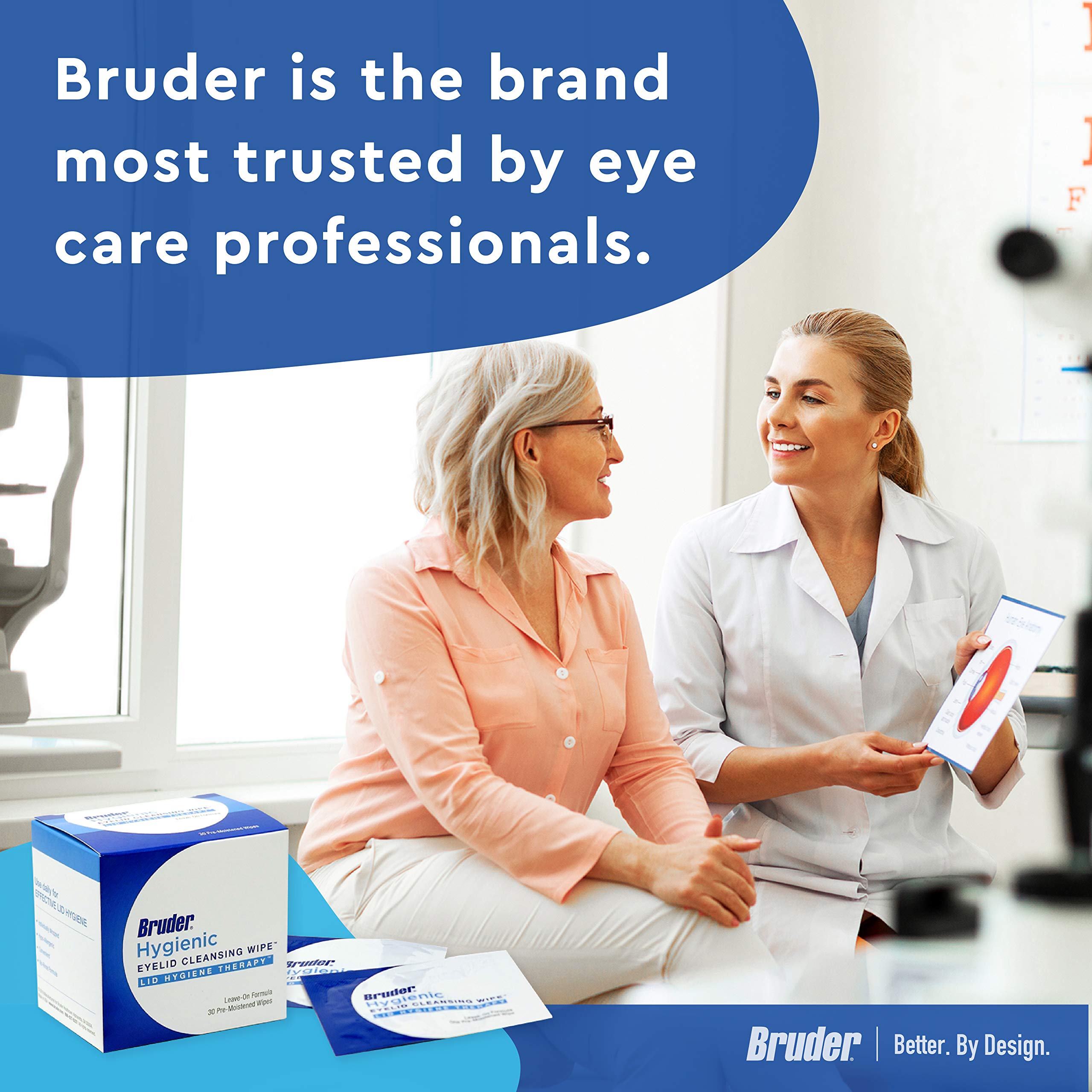 Bruder Hygienic Eyelid Cleansing Wipes 30-count box for daily eye refresh.