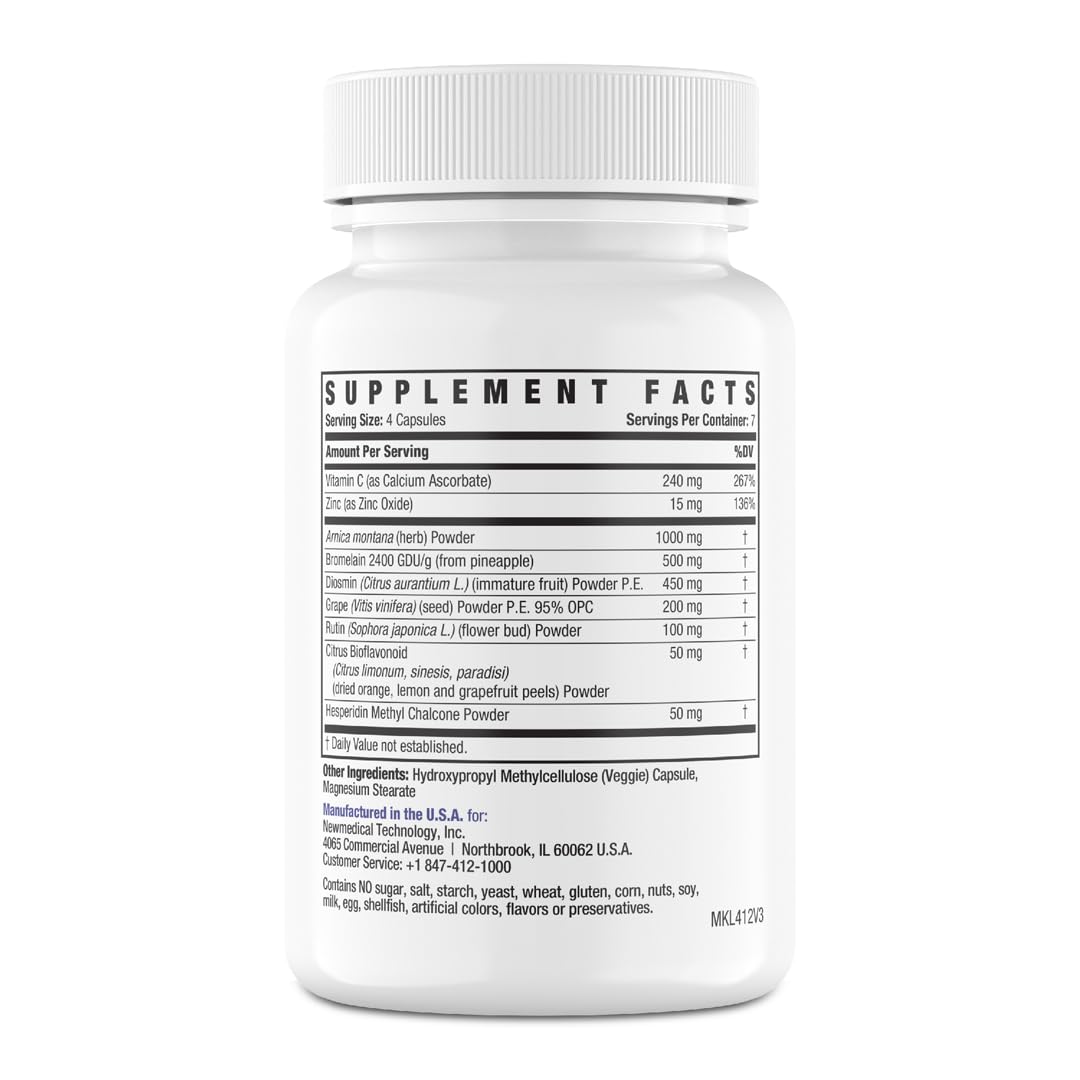 BruiseMD supplement facts highlighting zinc and vitamin C content for overall wellness