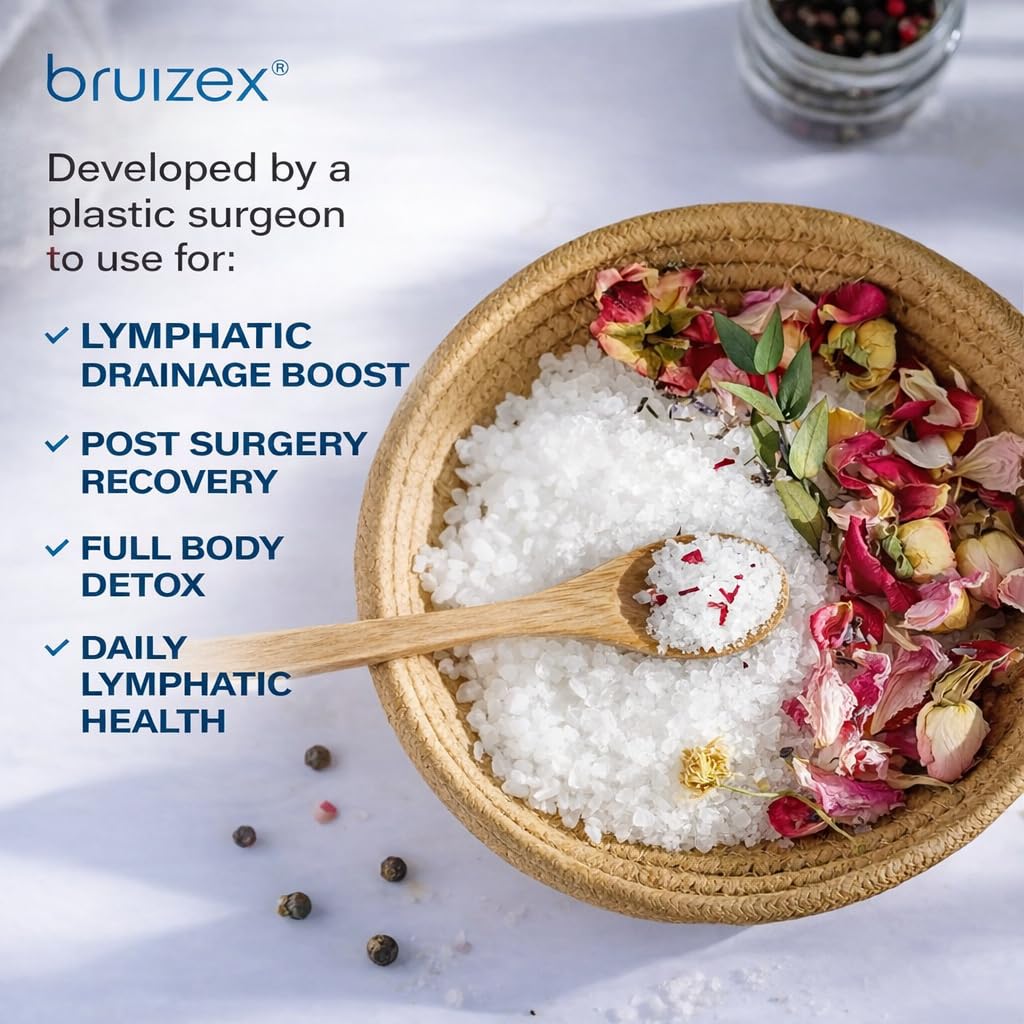 Bruizex lymphatic drainage bath salts in a tub for a relaxing soak