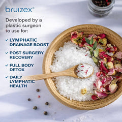 Bruizex lymphatic drainage bath salts in a tub for a relaxing soak