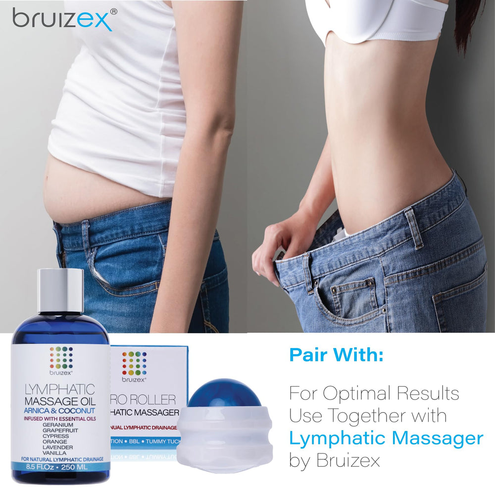 Bruizex post-liposuction massage oil supports recovery sessions.