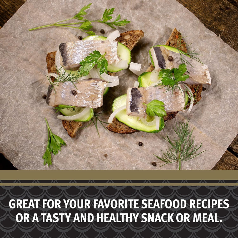 Brunswick boneless kipper style herring fillets keto gluten-free label shows dietary compatibility.
