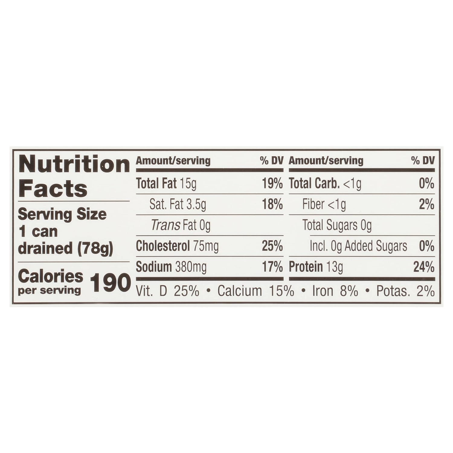 Brunswick sardines nutrition facts label highlighting protein and vitamin D.