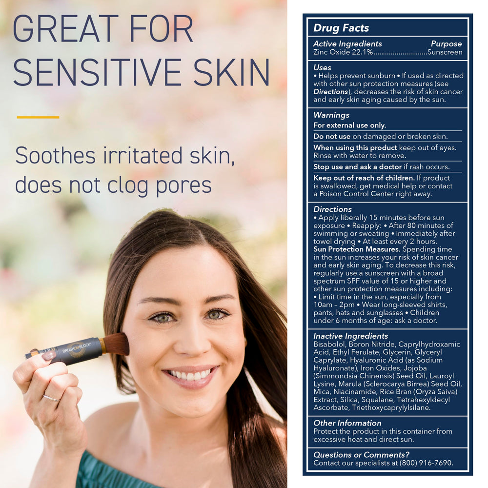 Brush On Block non-nano mineral sunscreen for all skin types.