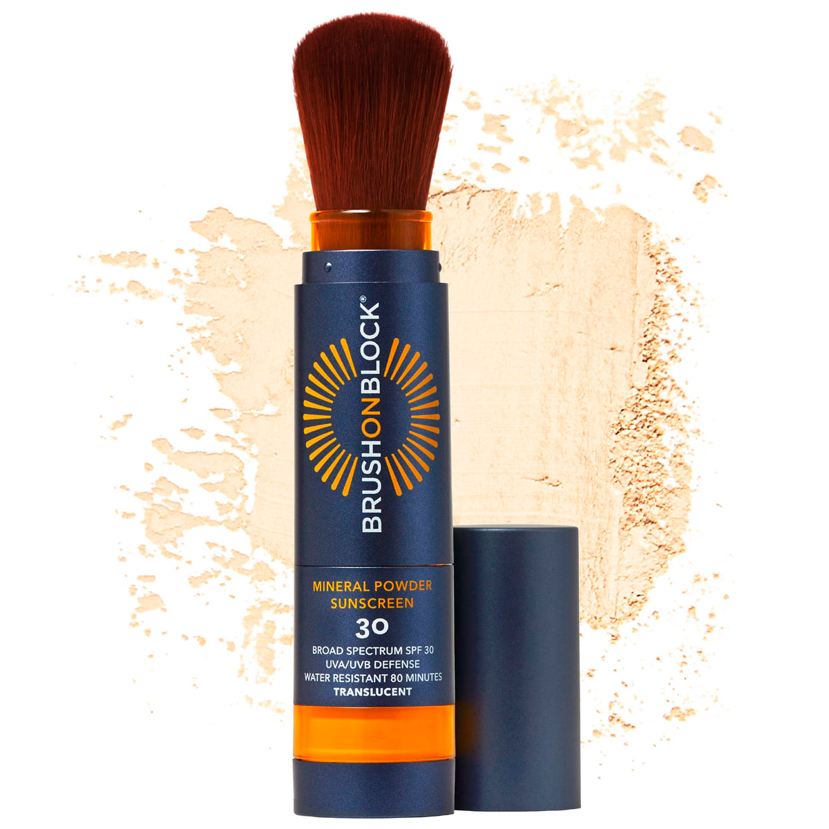 Brush On Block SPF 30 mineral powder with twist for precise reapplication.