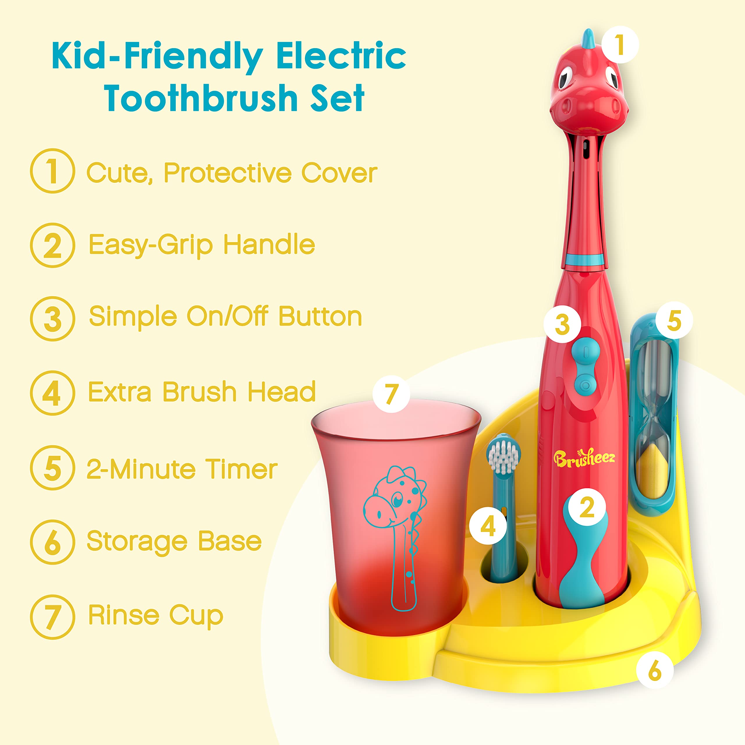 Brusheez animal-themed brush cover protects the head during travel.