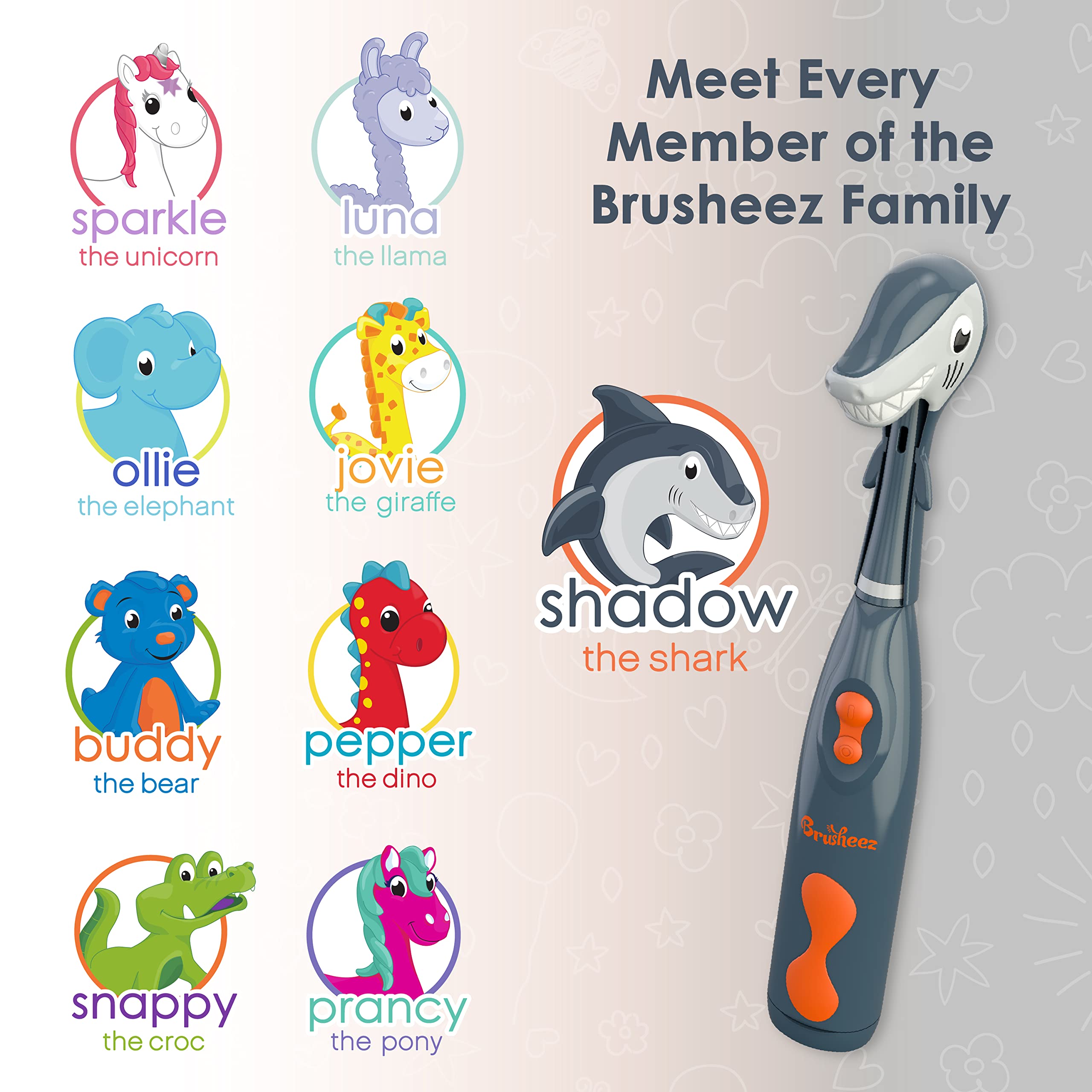 Brusheez Shadow the Shark battery-powered design for travel-friendly brushing