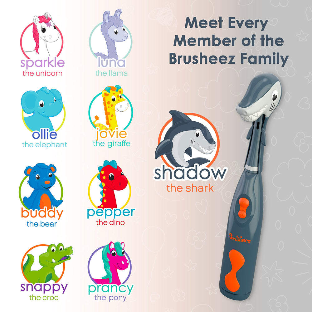Brusheez Shadow the Shark battery-powered design for travel-friendly brushing