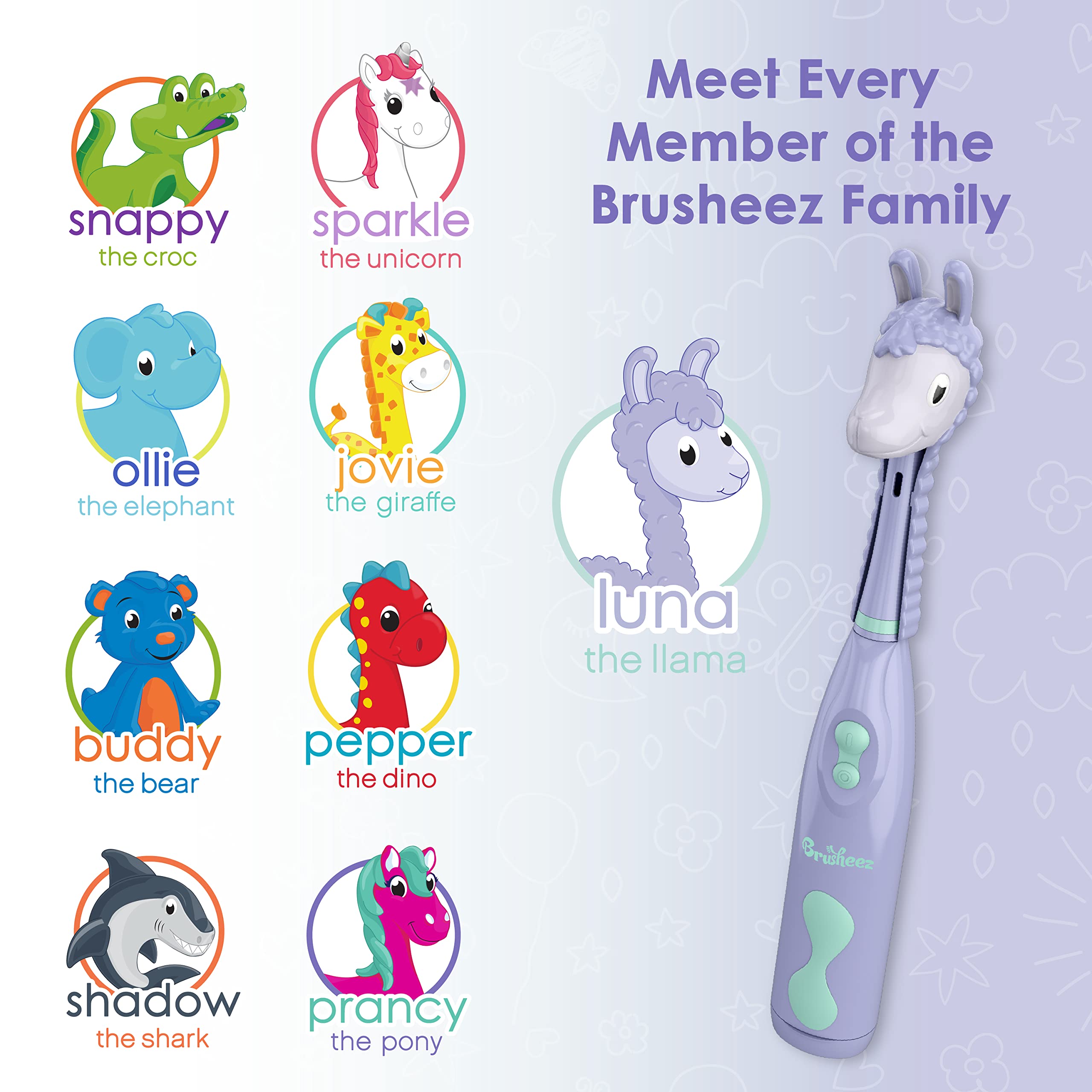Animal-themed brush cover for Brusheez Luna llama toothbrush