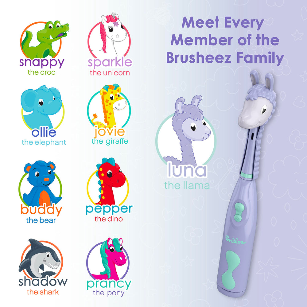 Animal-themed brush cover for Brusheez Luna llama toothbrush