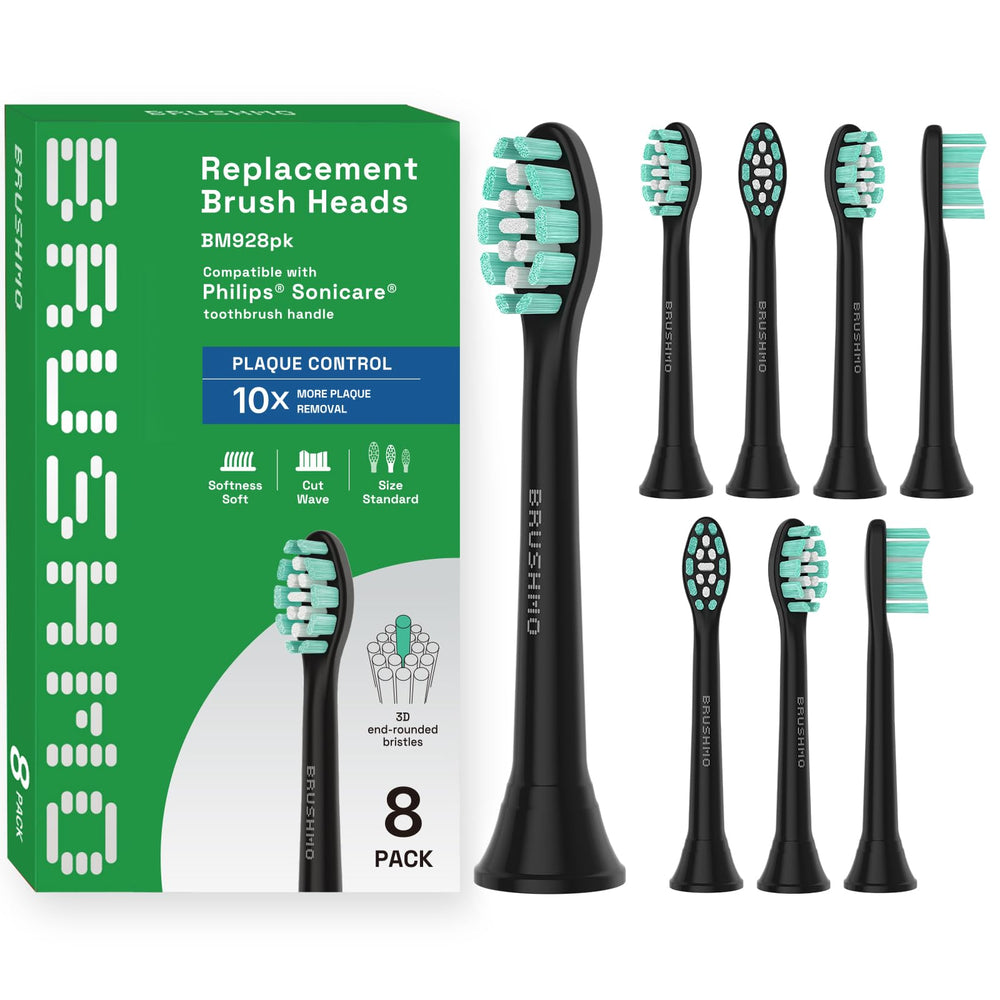 Brushmo BM928BK packaging box showing eight replacement heads for easy replacement