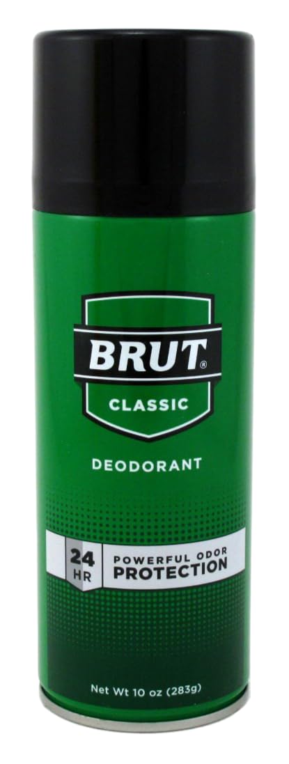 Three-pack Brut deodorant aerosols on display, ready for daily use