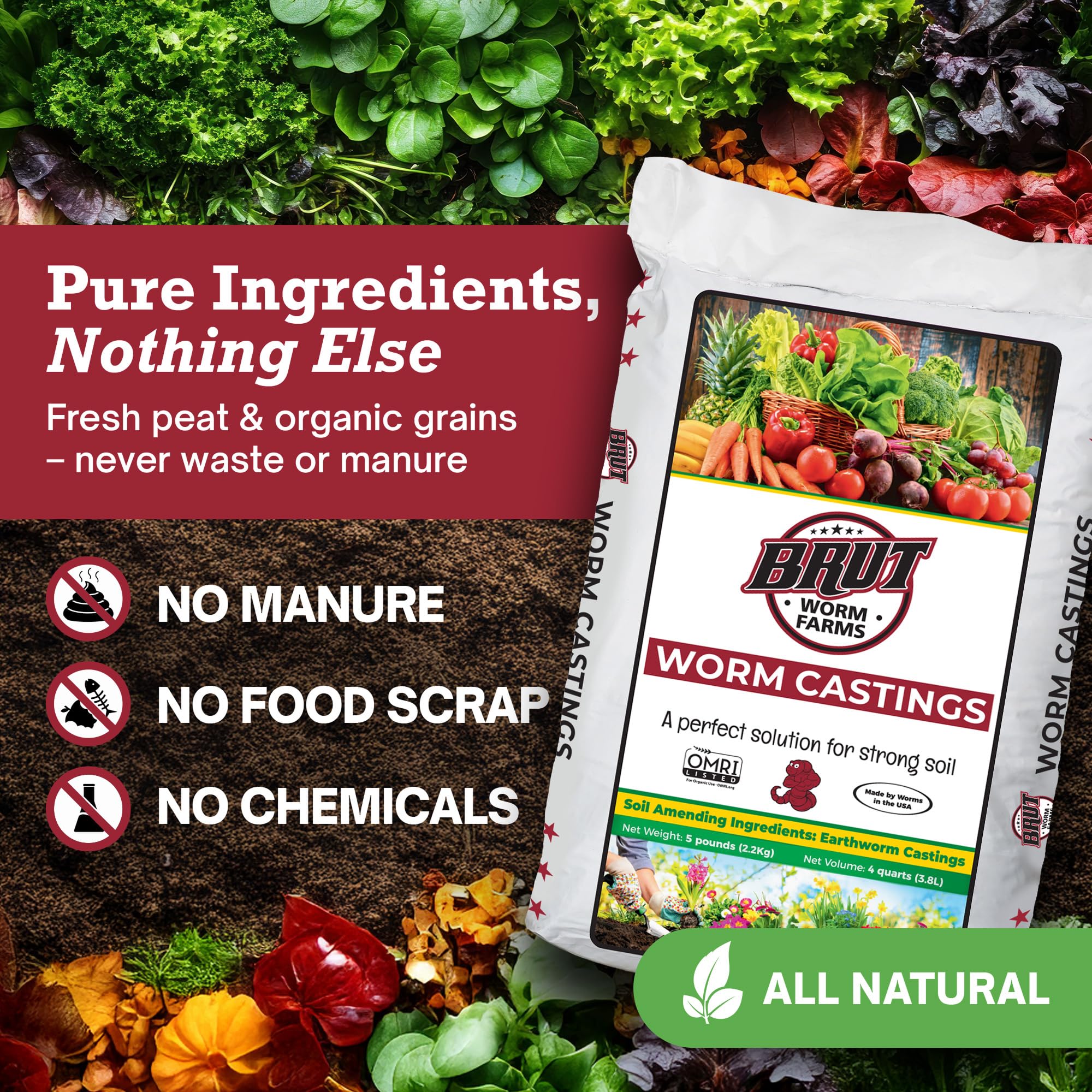 Healthy plants thriving with BRUT WORM FARMS organic castings for vibrant growth