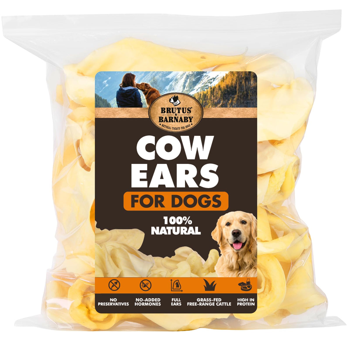 BRUTUS & BARNABY cow ears whole 12ct thick cut for dogs, long-lasting chew