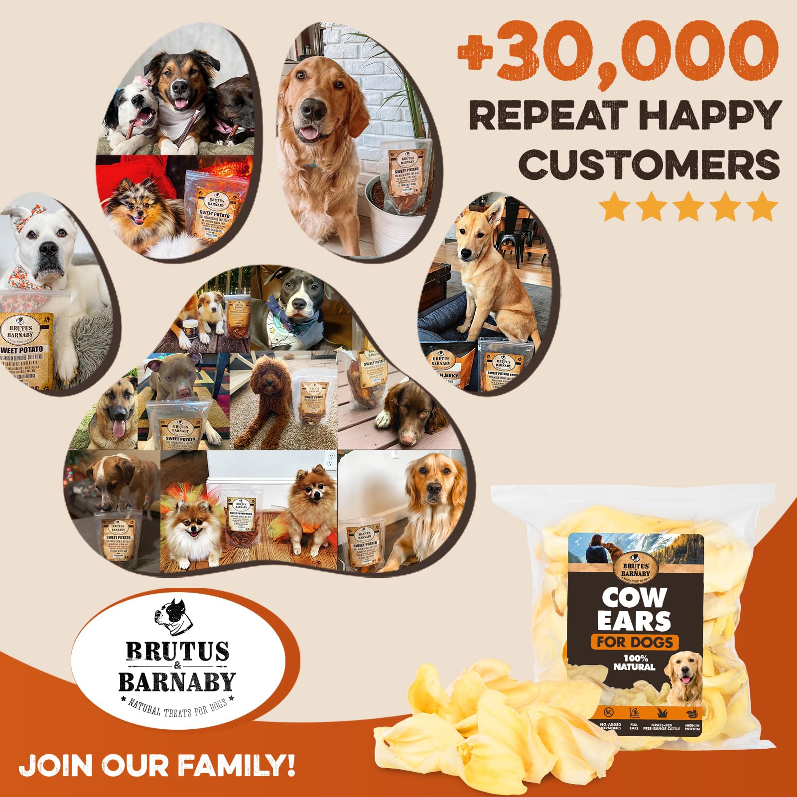 BRUTUS & BARNABY thick-cut ears deliver durable chews for dogs