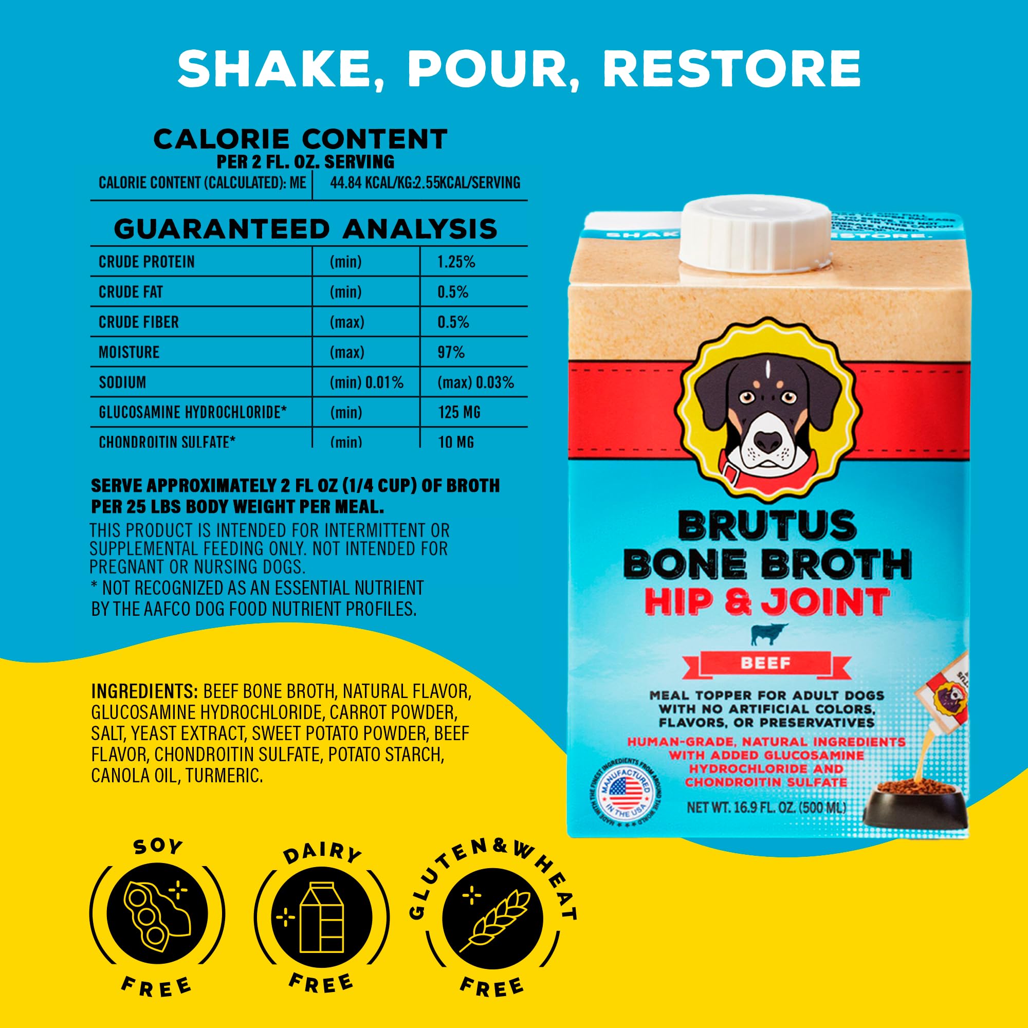 Brutus Bone Broth as kibble topper entices picky eaters with savory taste.