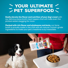Brutus Bone Broth served in a bowl to top dog food meals