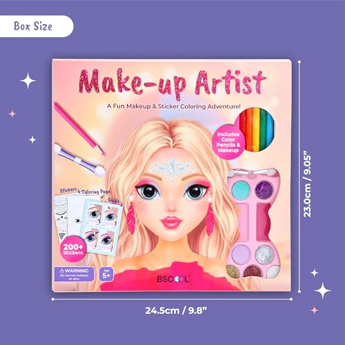 BSCOOL Make-up Artist open kit showing pencils, palette, and stickers
