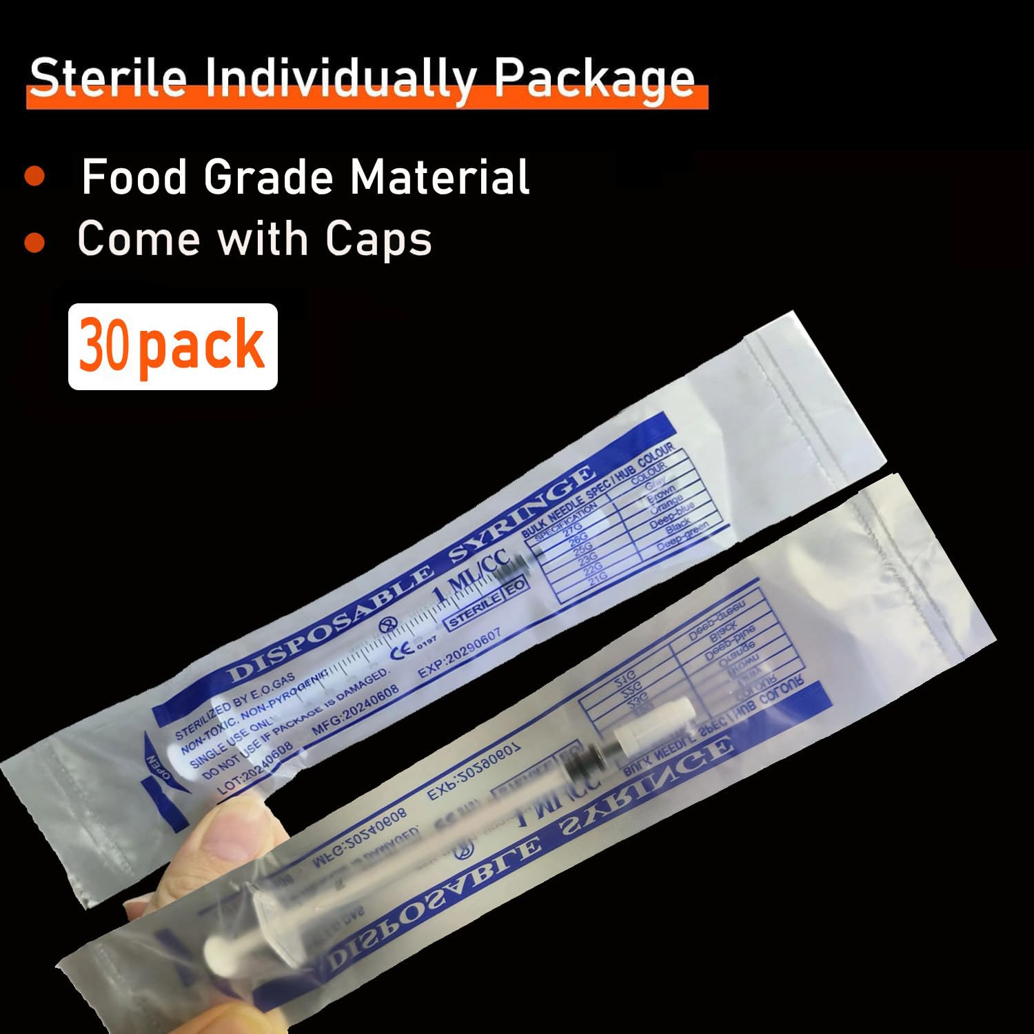 BSeWenerte 1ml syringe in food-grade plastic for safe liquid handling.