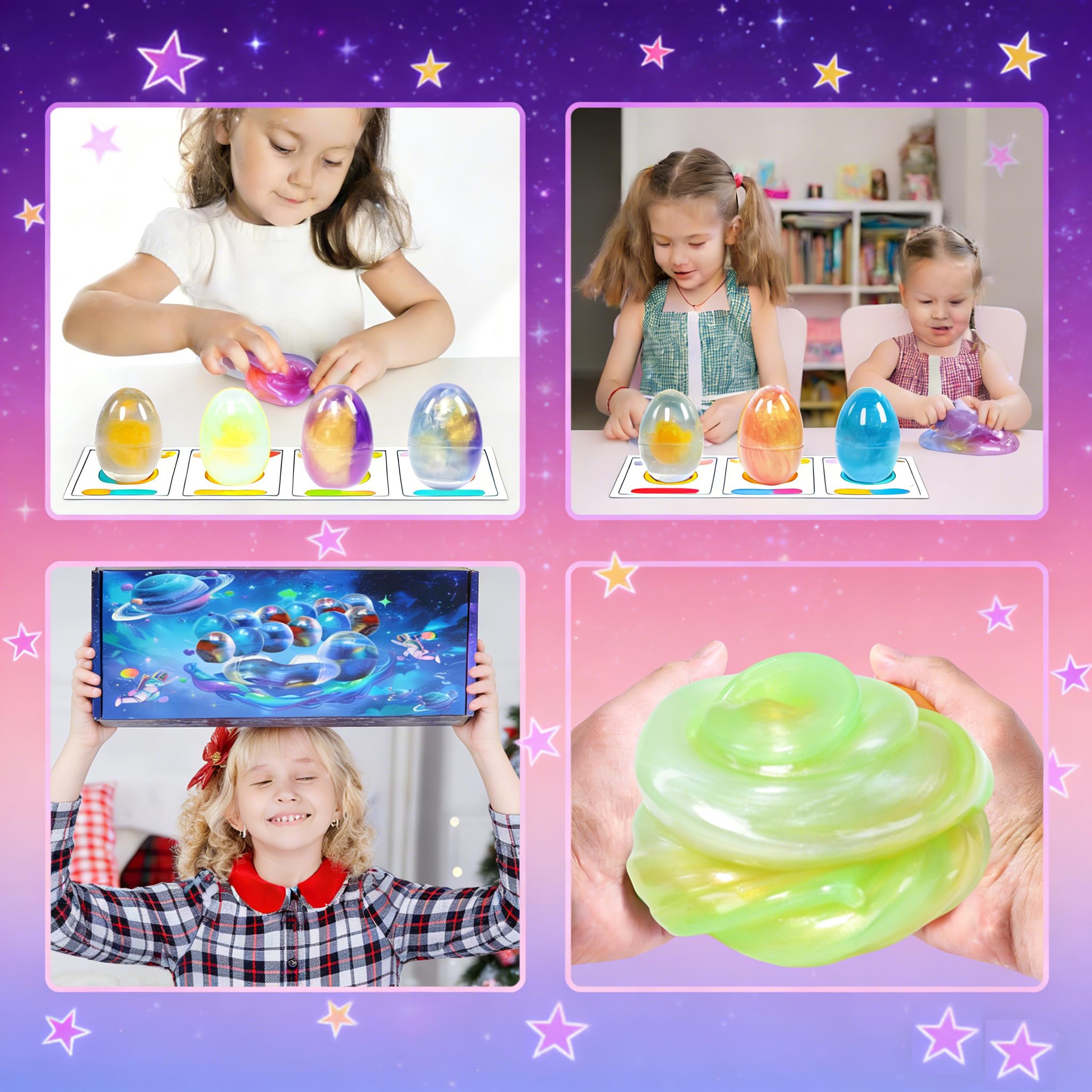 BSINHTIY Galaxy Slime Eggs kids enjoying creative play.