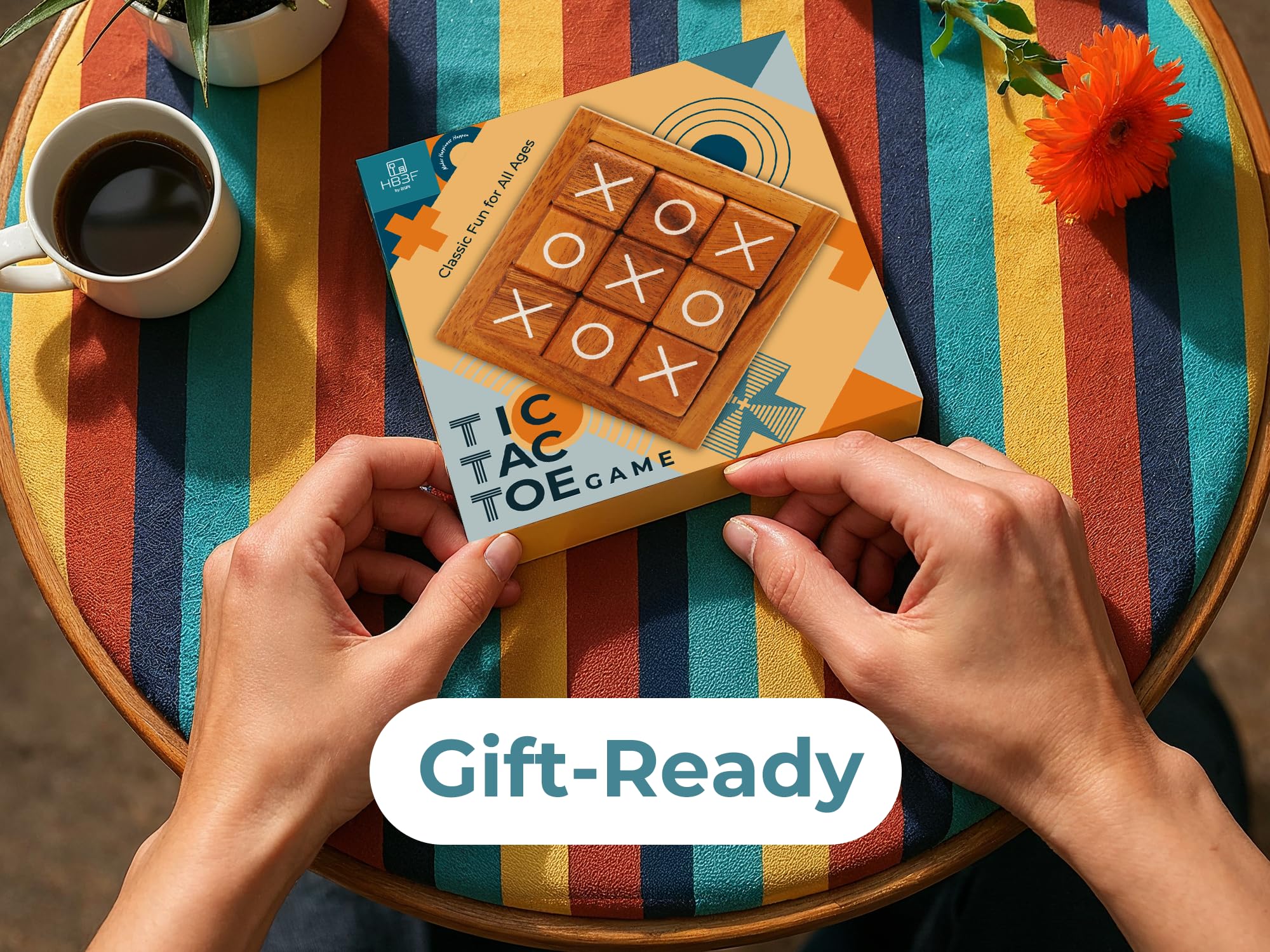 BSIRI coffee table centerpiece featuring tic tac toe for relaxed play sessions.