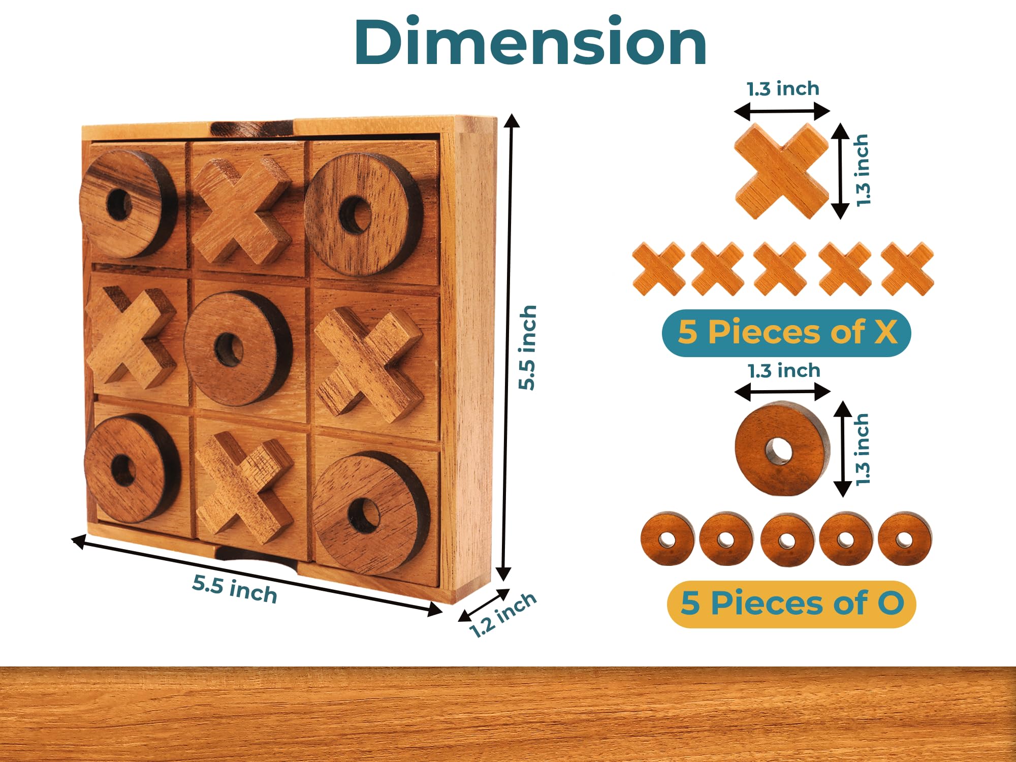 BSIRI wooden tic tac toe board with a completed layout for quick rounds.