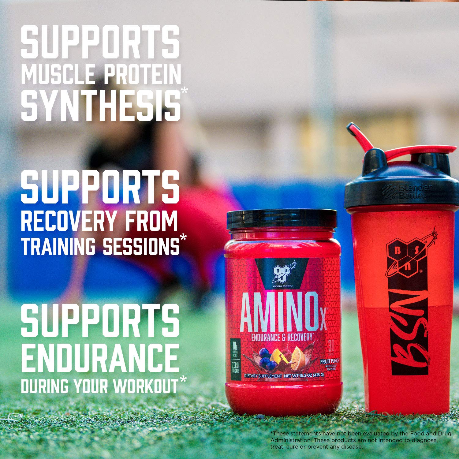 BSN Amino X label closeup highlighting zero sugar and caffeine-free formula