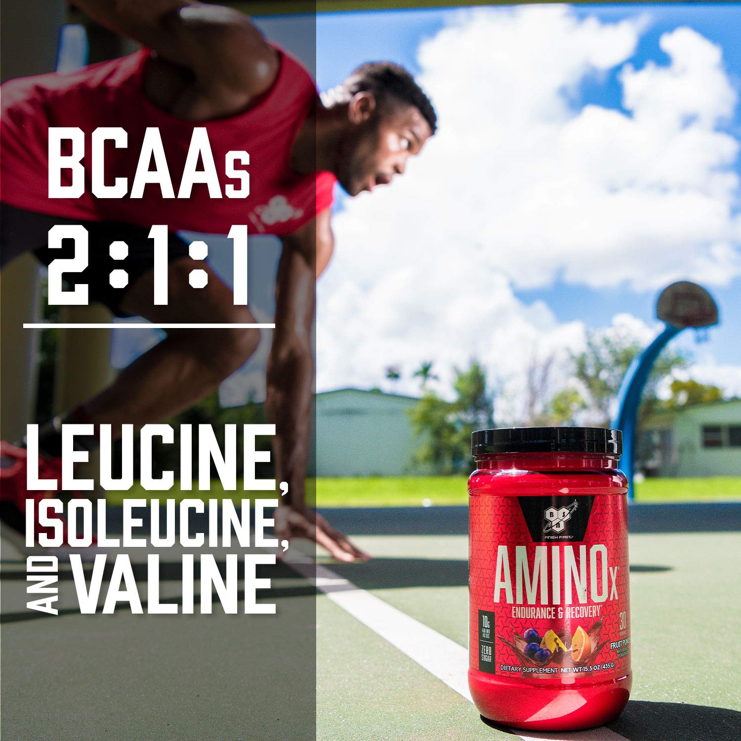 BSN AMINO X Zero Sugar label highlights sugar-free formula