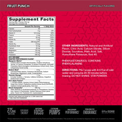 BSN N.O.-XPLODE fruit punch tub label detail highlighting serving size and flavor.
