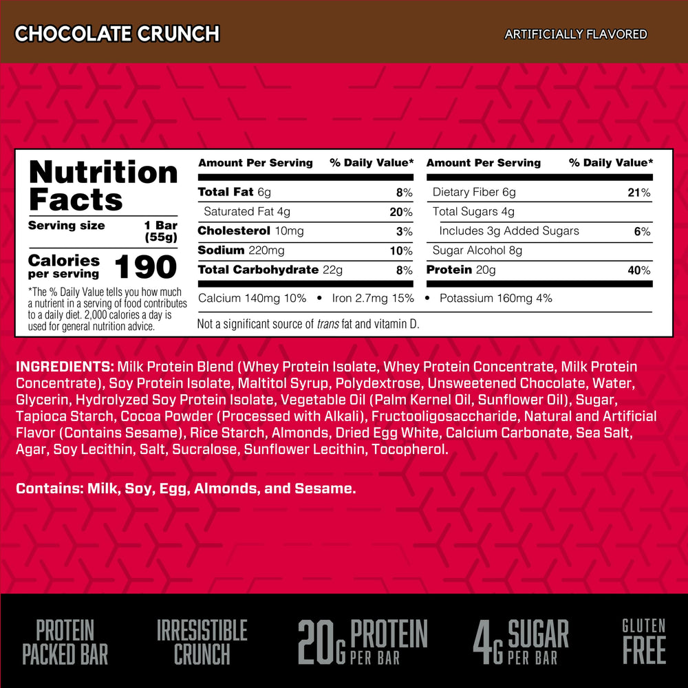 BSN Protein Crisp Bar whey blend ingredients are visible for a high-protein bite.