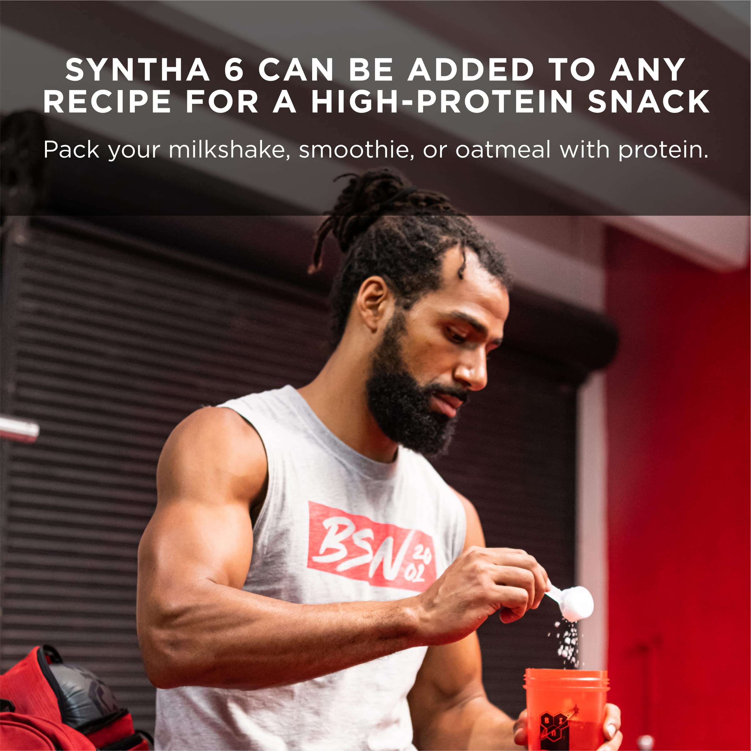 BSN SYNTHA-6 fiber per serving infographic illustrating added fullness.
