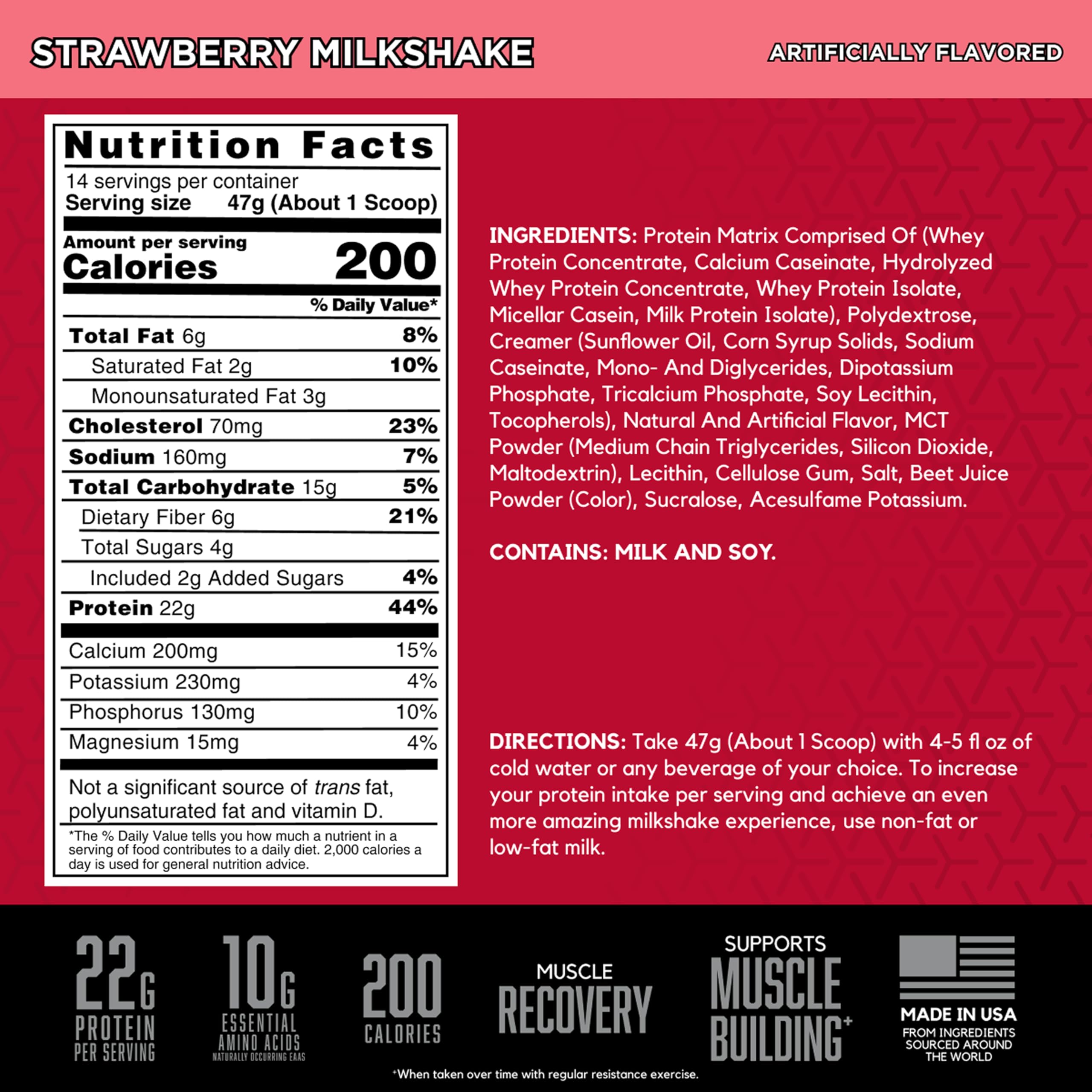 BSN SYNTHA-6 strawberry milkshake glass shows creamy flavor.