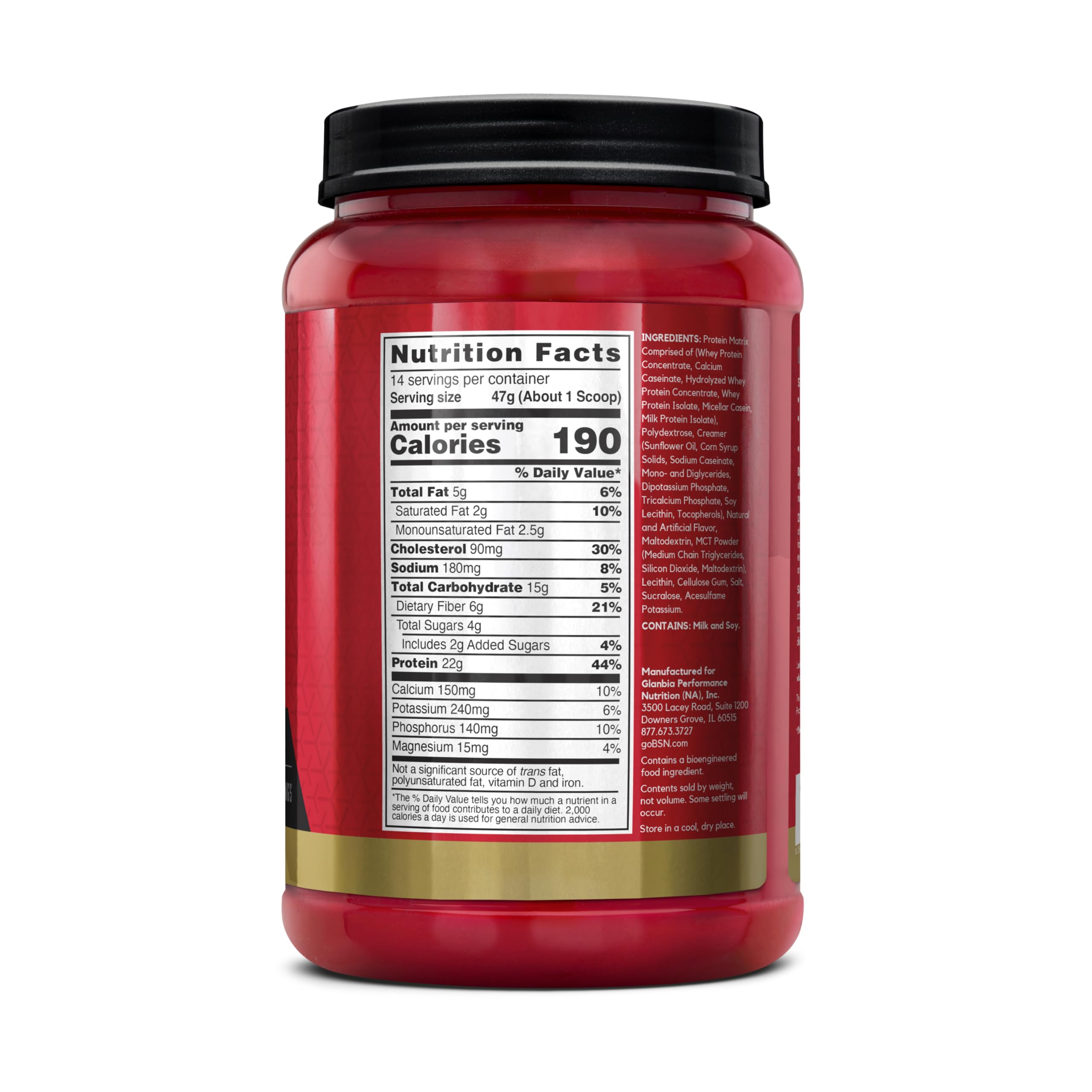 BSN SYNTHA-6 shaker with prepared vanilla shake, illustrating convenient anytime-use