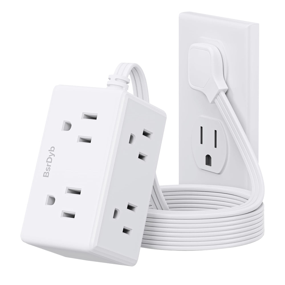 BsrDyb 5ft flat plug power strip with 6 outlets, ideal for dorm and desk setups.