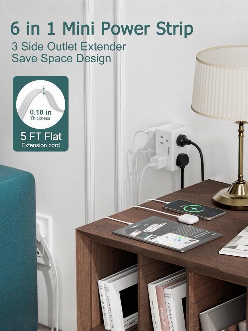 BsrDyb wall-mountable power strip keeps cables organized on desk or wall.