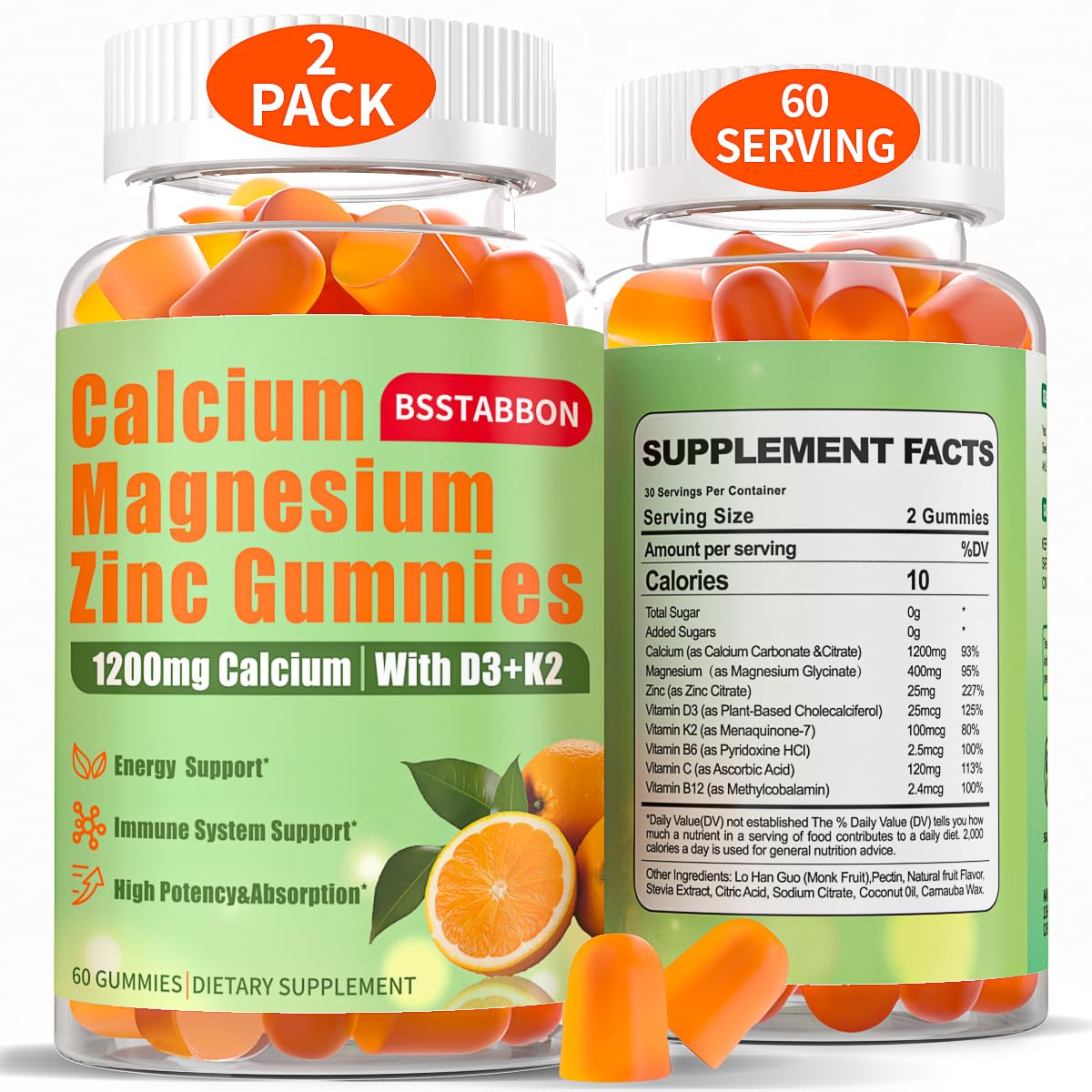 BSSTABBON calcium magnesium zinc gummies bottle on display for daily wellness
