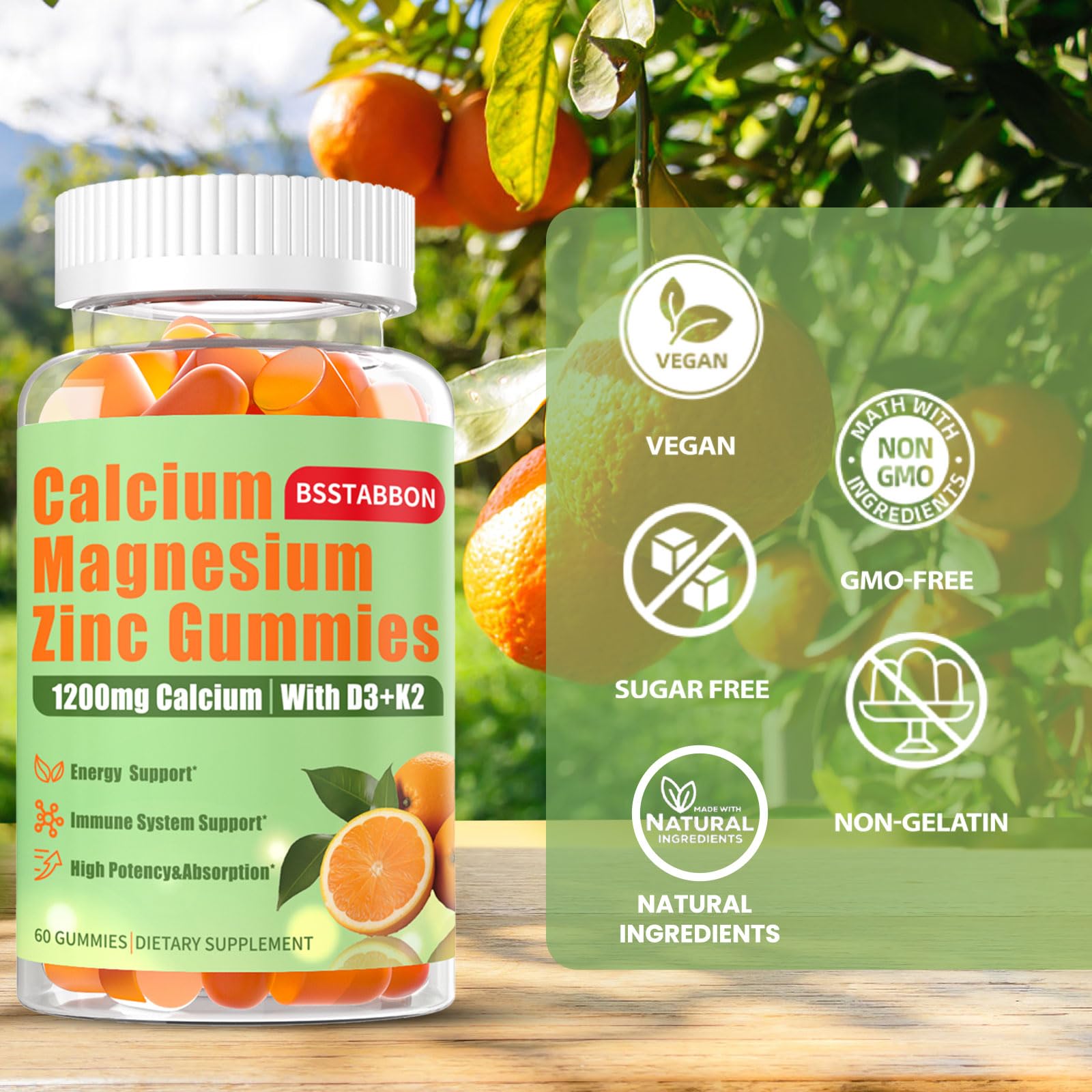 BSSTABBON label highlighting D3 and B12 for daily nutrient support
