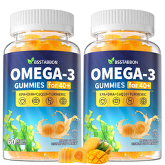 BSSTABBON Omega-3 gummies packaging highlighting vegan algae-based DHA and EPA benefits