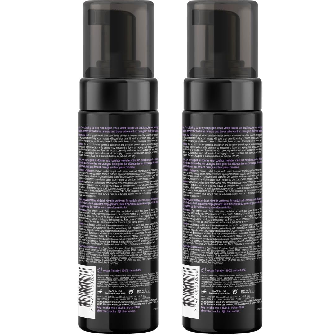 Close-up of the creamy B.TAN Violet mousse texture for streak-free application