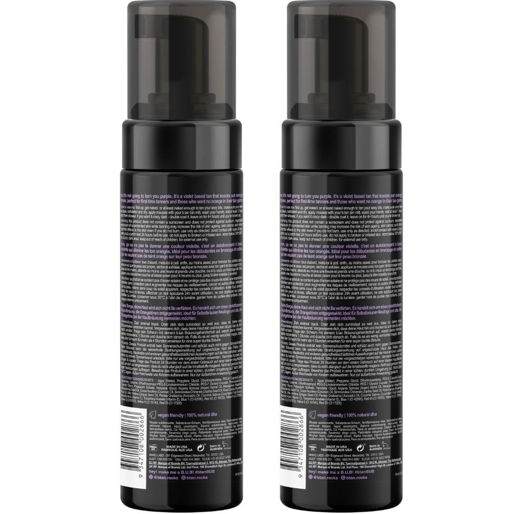Close-up of the creamy B.TAN Violet mousse texture for streak-free application