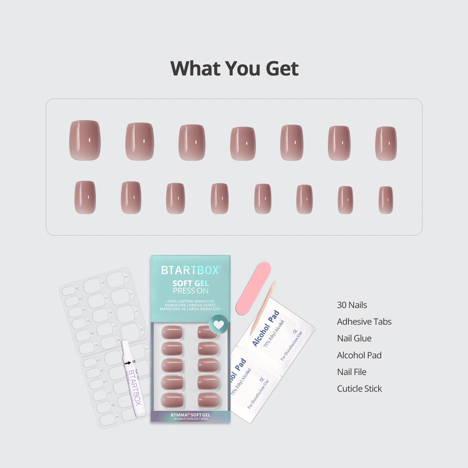 BTArtbox 30-nail kit with 15 sizes ensures precise, comfortable fit.