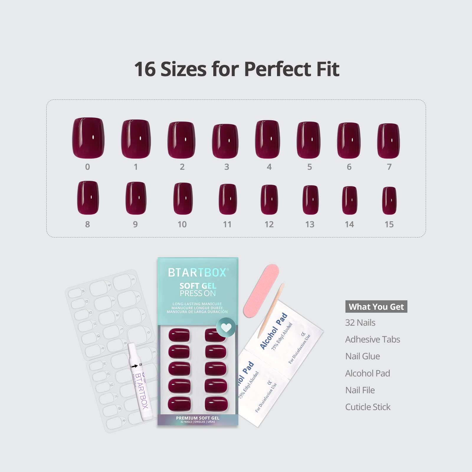 BTArtbox 32 nails in box with 16 sizes