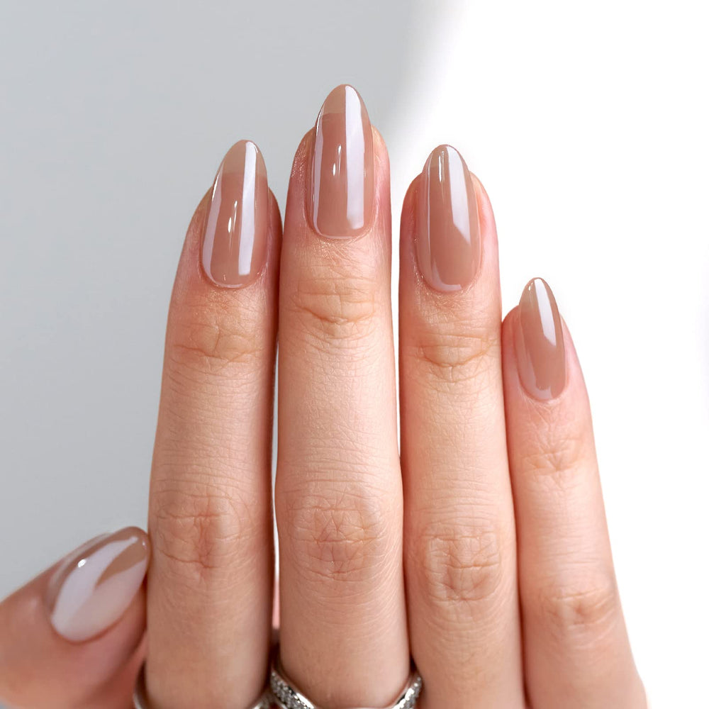 BTArtbox Almond Chrome nails on finger showing seamless cuticle line