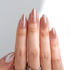 BTArtbox Almond Chrome nails on finger showing seamless cuticle line